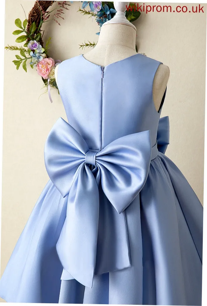 Satin Bow(s) Ball-Gown/Princess Dress Neck With Flower Girl Dresses Knee-length Scarlett Scoop Girl - Sleeveless Flower