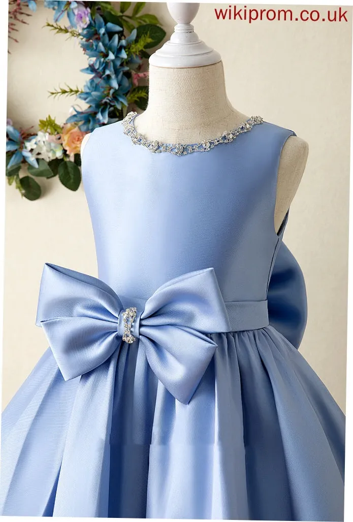 Satin Bow(s) Ball-Gown/Princess Dress Neck With Flower Girl Dresses Knee-length Scarlett Scoop Girl - Sleeveless Flower