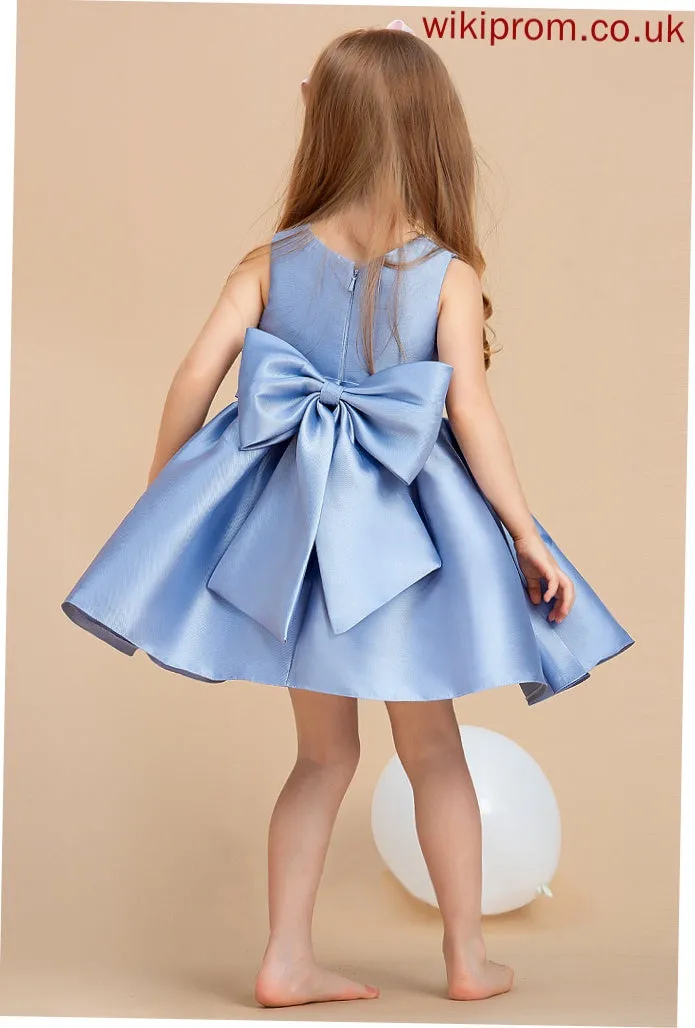 Satin Bow(s) Ball-Gown/Princess Dress Neck With Flower Girl Dresses Knee-length Scarlett Scoop Girl - Sleeveless Flower