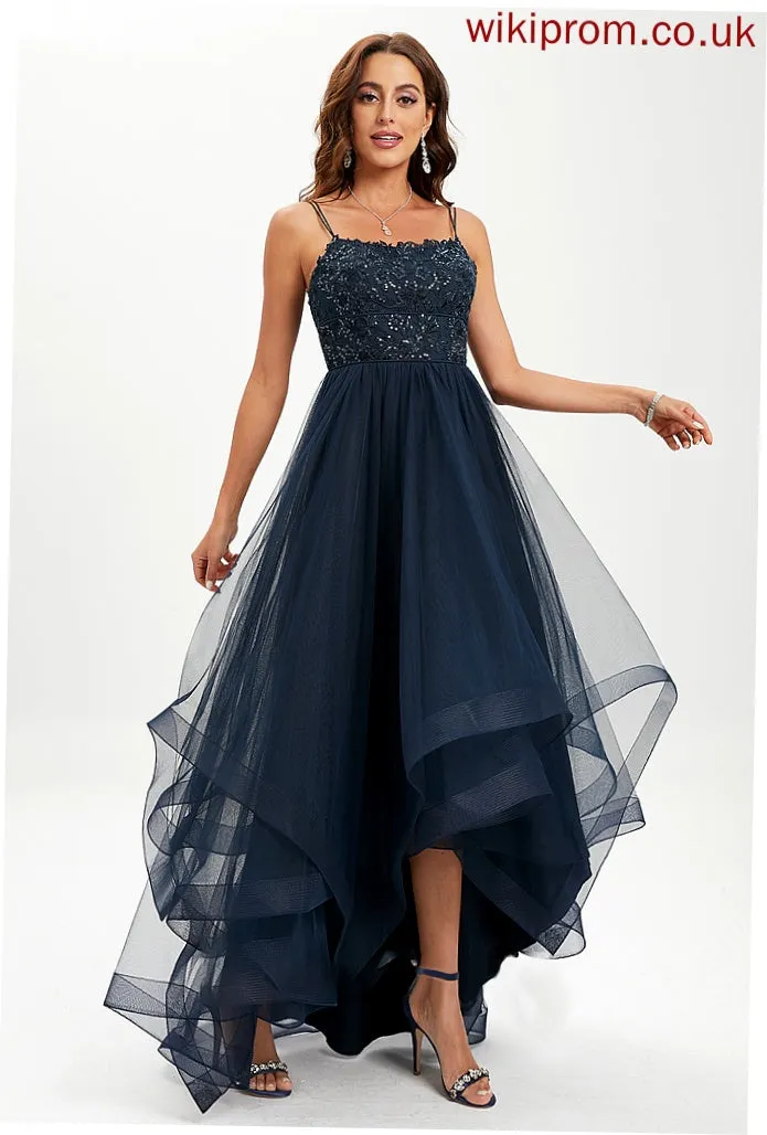 Scoop Ball-Gown/Princess Neck Prom Dresses Sequins Lace With Asymmetrical Tulle Livia