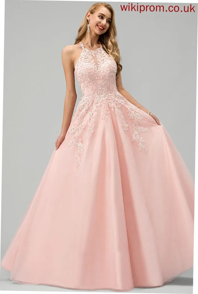 Scoop Tulle Lace Sequins Prom Dresses With Destiny Floor-Length Neck Beading Ball-Gown/Princess