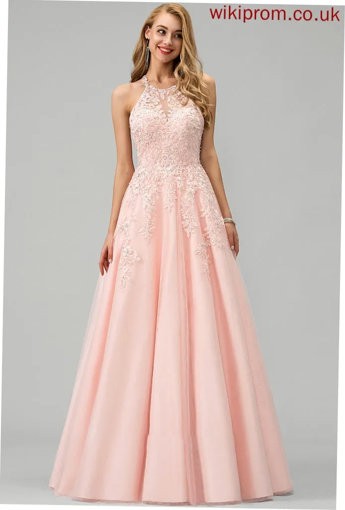 Scoop Tulle Lace Sequins Prom Dresses With Destiny Floor-Length Neck Beading Ball-Gown/Princess