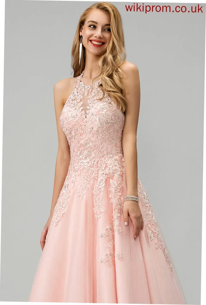 Scoop Tulle Lace Sequins Prom Dresses With Destiny Floor-Length Neck Beading Ball-Gown/Princess