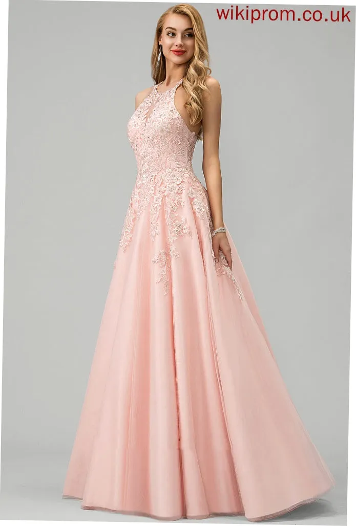 Scoop Tulle Lace Sequins Prom Dresses With Destiny Floor-Length Neck Beading Ball-Gown/Princess