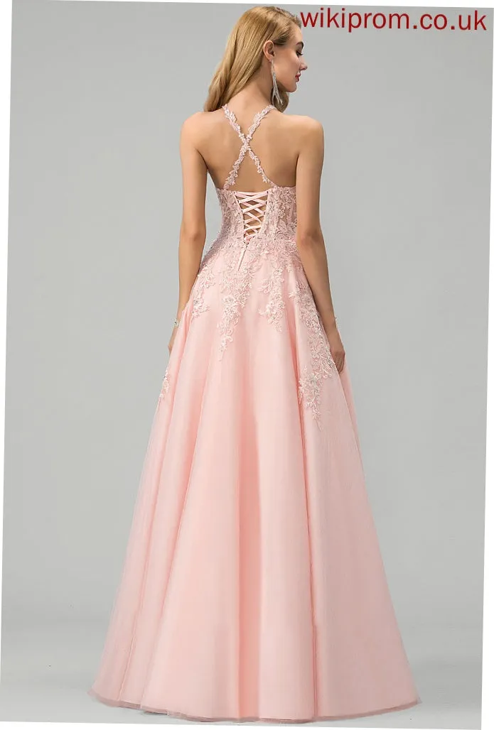 Scoop Tulle Lace Sequins Prom Dresses With Destiny Floor-Length Neck Beading Ball-Gown/Princess