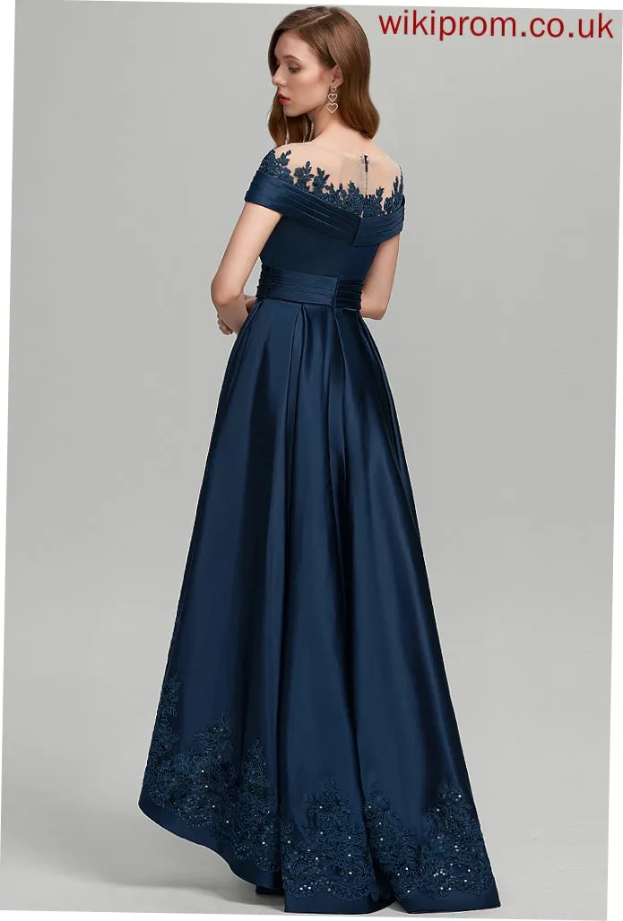 Sequins With Neck Satin Prom Dresses Scoop Asymmetrical Pockets Maleah Ball-Gown/Princess