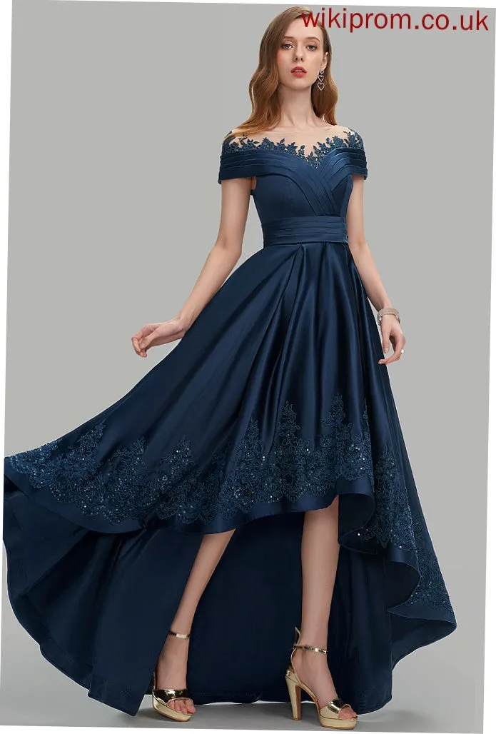 Sequins With Neck Satin Prom Dresses Scoop Asymmetrical Pockets Maleah Ball-Gown/Princess