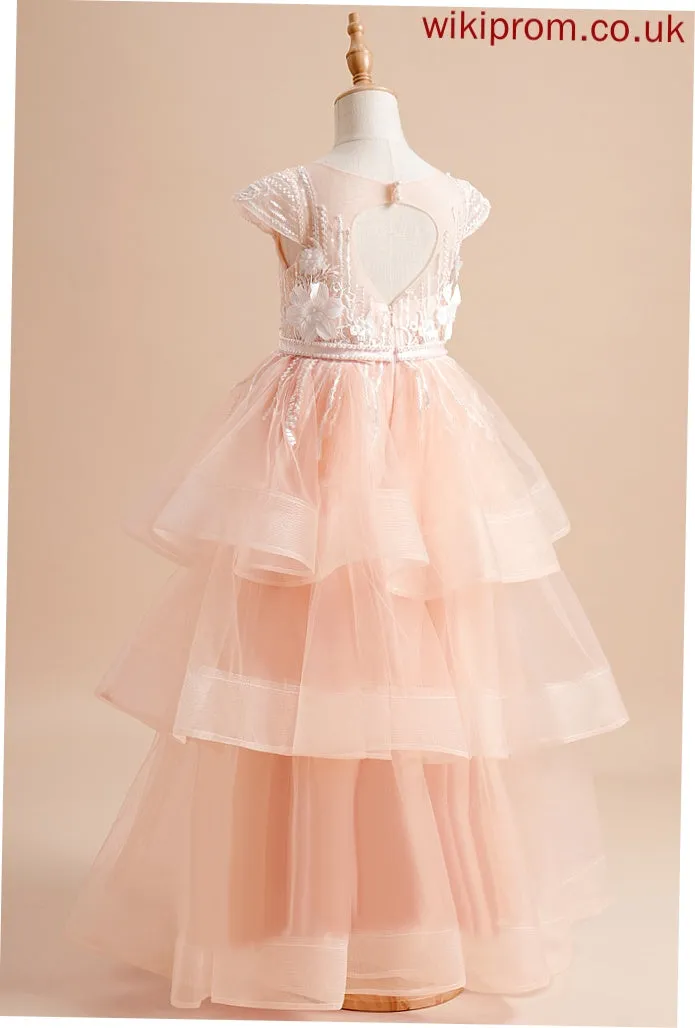 Sleeves - Girl Dress Floor-length Scoop Ball-Gown/Princess Beading/Flower(s)/Bow(s) Bryanna With Flower Girl Dresses Flower Neck Tulle Short