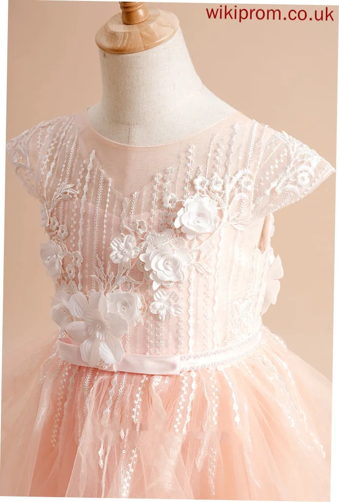 Sleeves - Girl Dress Floor-length Scoop Ball-Gown/Princess Beading/Flower(s)/Bow(s) Bryanna With Flower Girl Dresses Flower Neck Tulle Short