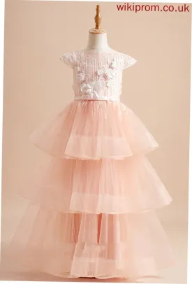 Sleeves - Girl Dress Floor-length Scoop Ball-Gown/Princess Beading/Flower(s)/Bow(s) Bryanna With Flower Girl Dresses Flower Neck Tulle Short