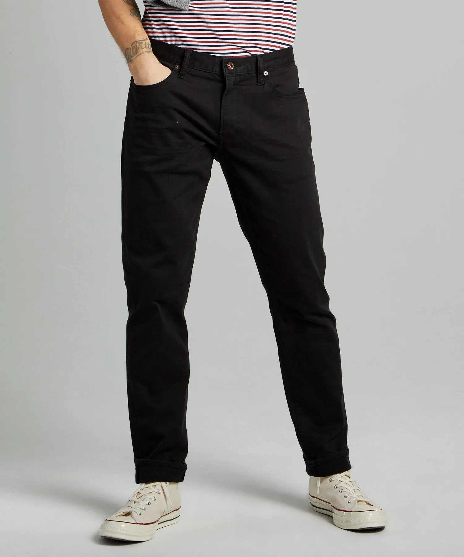 Slim Fit 5-Pocket Garment Dyed Stretch Twill in Faded Black