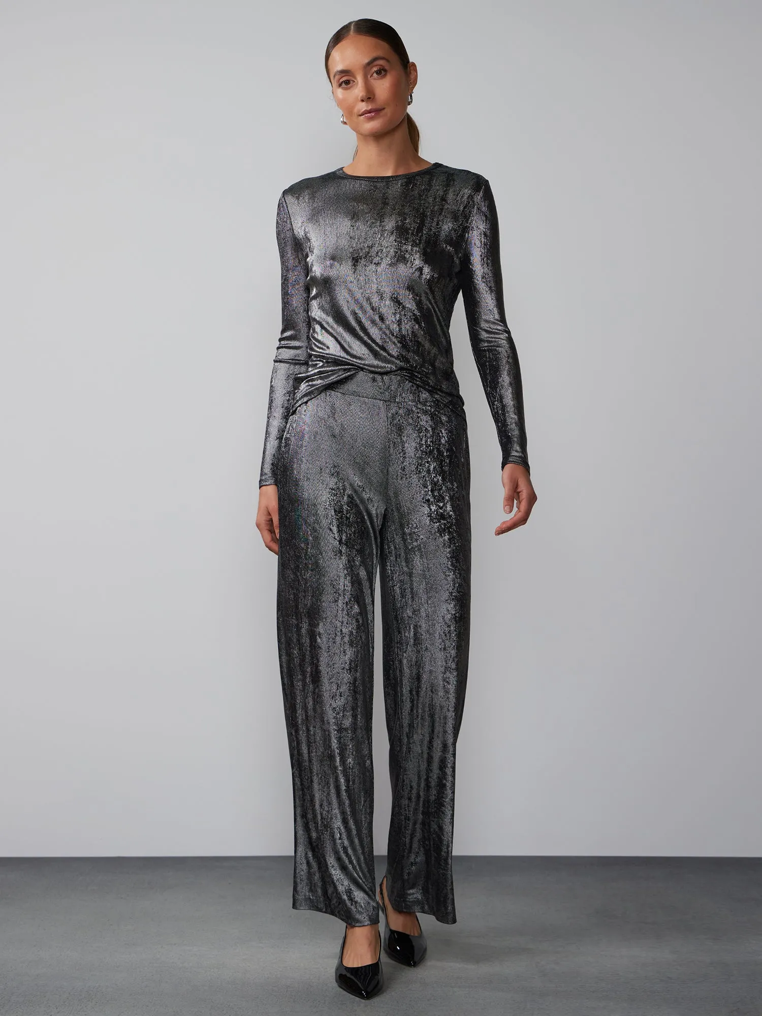 Slinky Metallic Wide Leg Pant