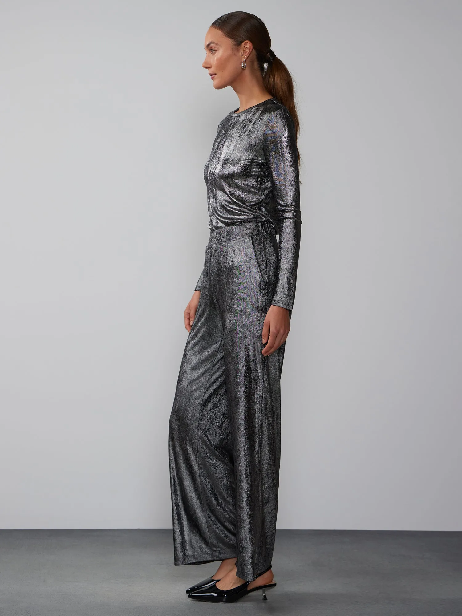 Slinky Metallic Wide Leg Pant