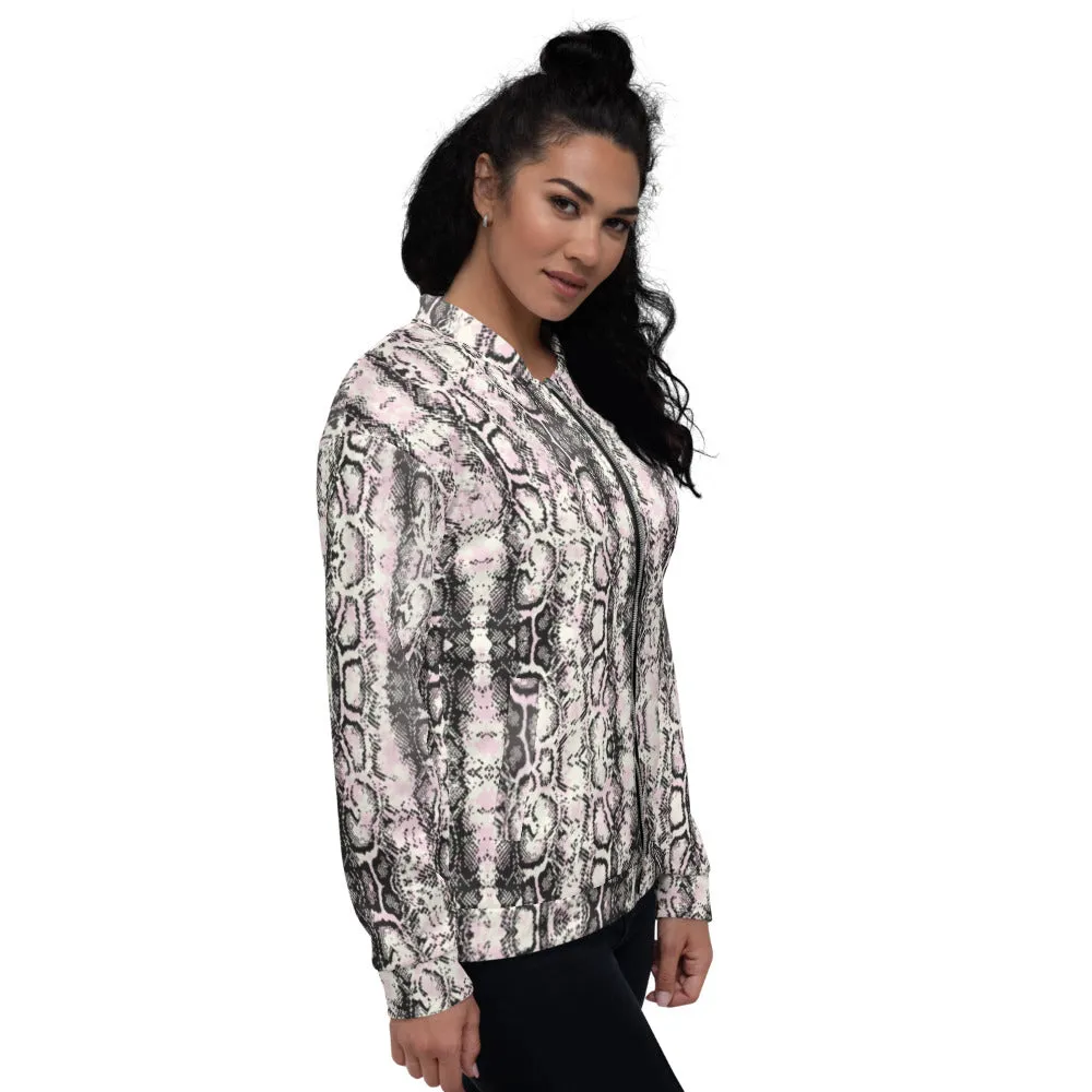 Snakeskin Print Unisex Bomber Jacket, Best Python Print Jacket For Men or Women-Made in EU