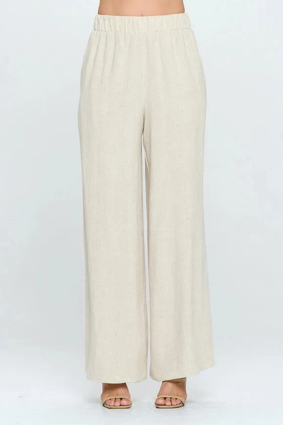 Solid Linen Wide Leg Pants With Pockets