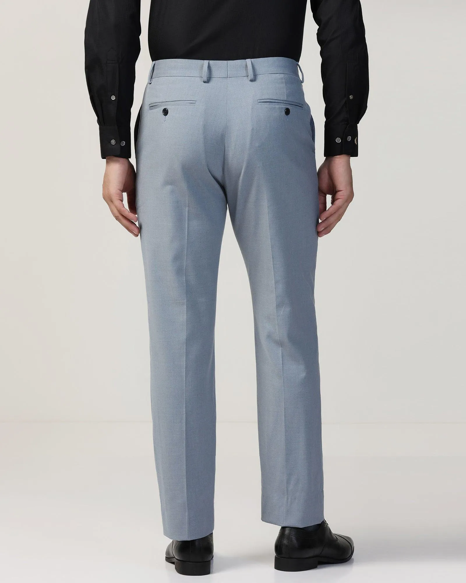 Straight B-90 Formal Light Blue Melange Solid Trouser - Eldorado