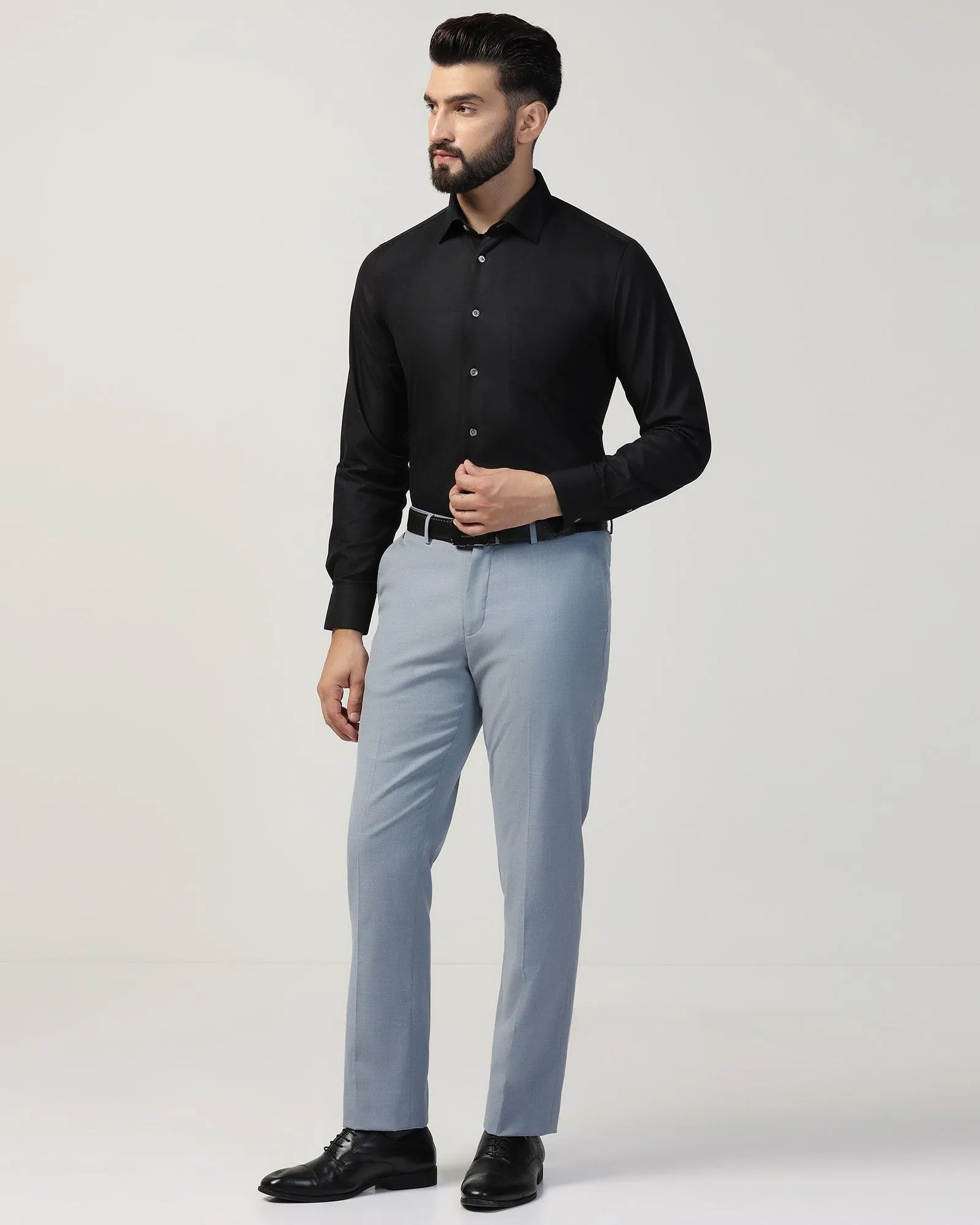 Straight B-90 Formal Light Blue Melange Solid Trouser - Eldorado