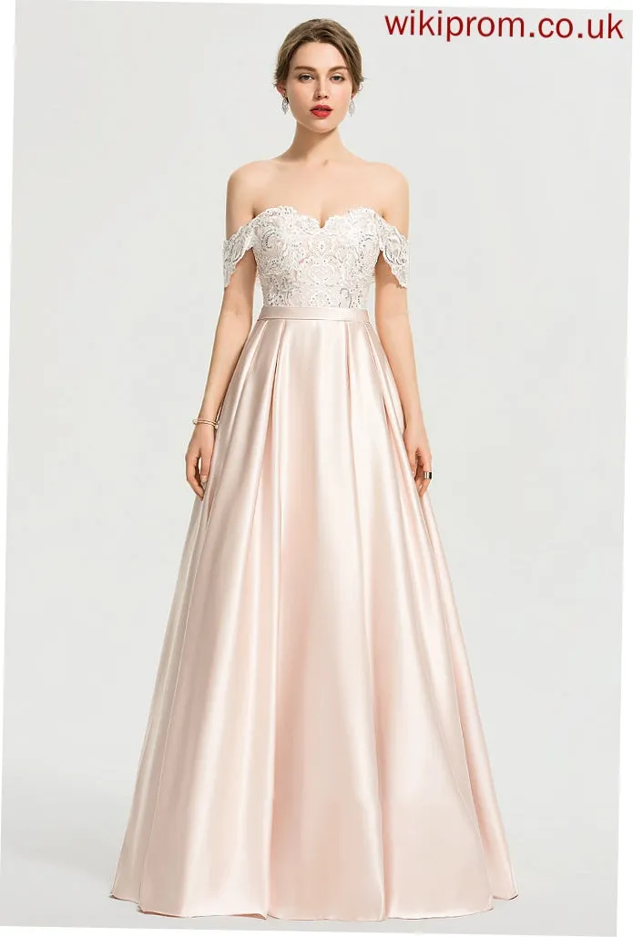 Sue Ball-Gown/Princess Floor-Length Satin Wedding Dress With Wedding Dresses Sequins Off-the-Shoulder