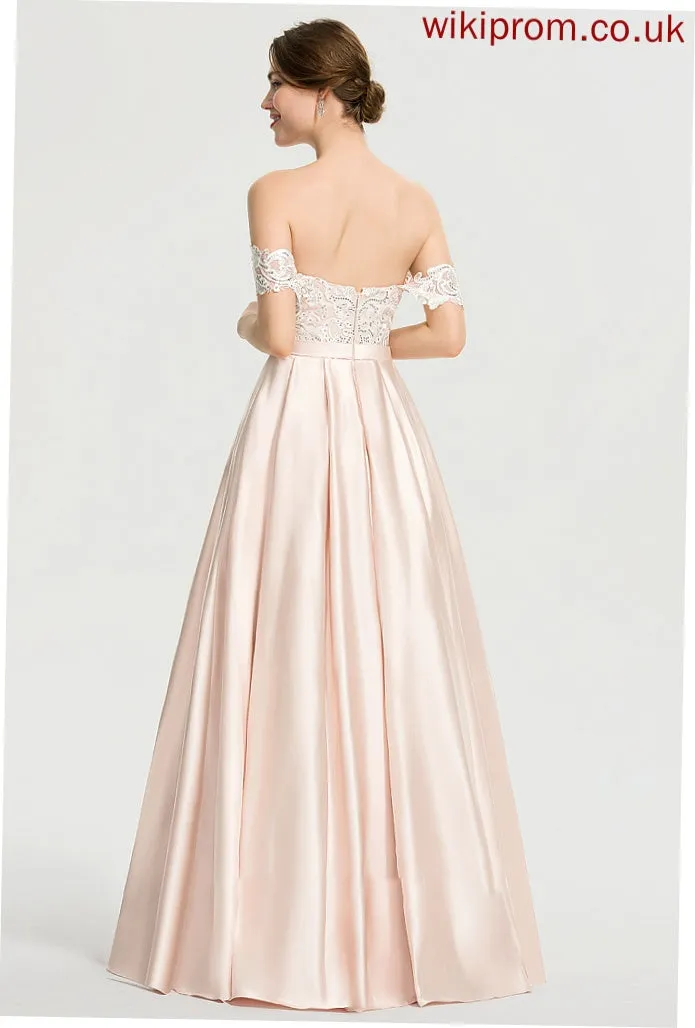 Sue Ball-Gown/Princess Floor-Length Satin Wedding Dress With Wedding Dresses Sequins Off-the-Shoulder