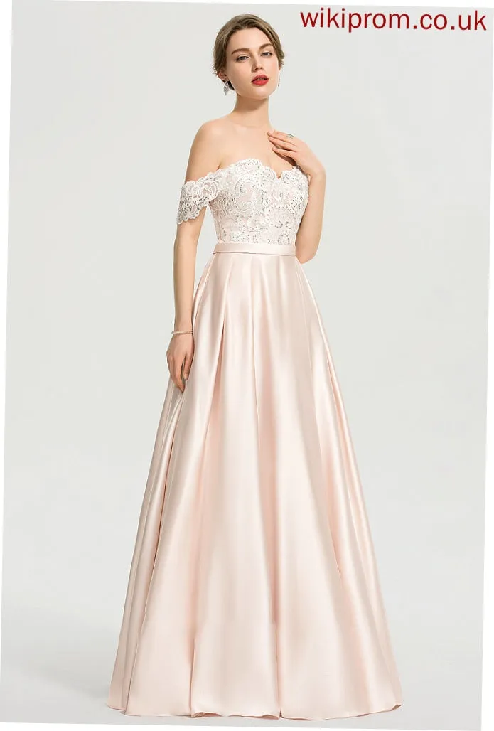 Sue Ball-Gown/Princess Floor-Length Satin Wedding Dress With Wedding Dresses Sequins Off-the-Shoulder