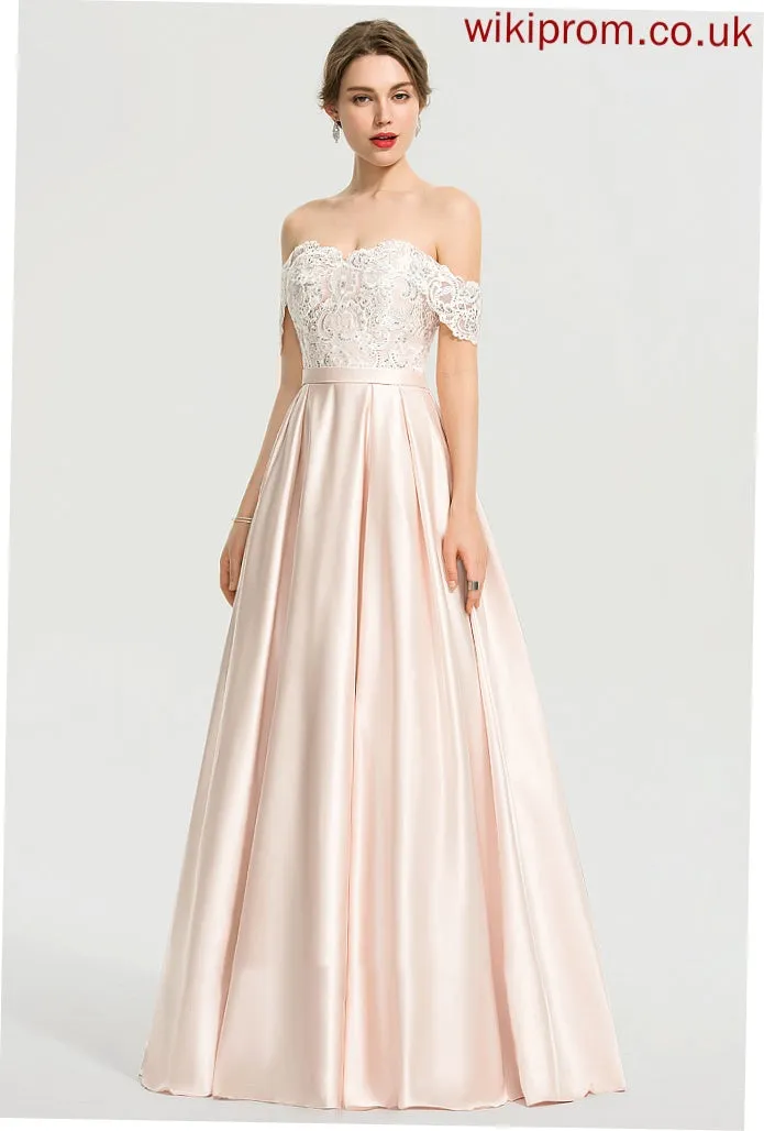 Sue Ball-Gown/Princess Floor-Length Satin Wedding Dress With Wedding Dresses Sequins Off-the-Shoulder