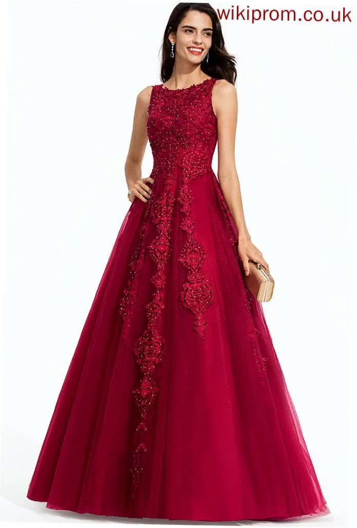 Tulle Prom Dresses Sweep With Beading Neck Raquel Train Ball-Gown/Princess Scoop