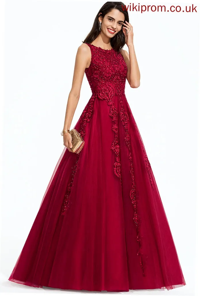 Tulle Prom Dresses Sweep With Beading Neck Raquel Train Ball-Gown/Princess Scoop