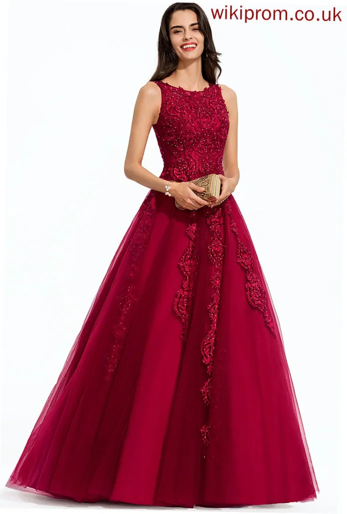 Tulle Prom Dresses Sweep With Beading Neck Raquel Train Ball-Gown/Princess Scoop