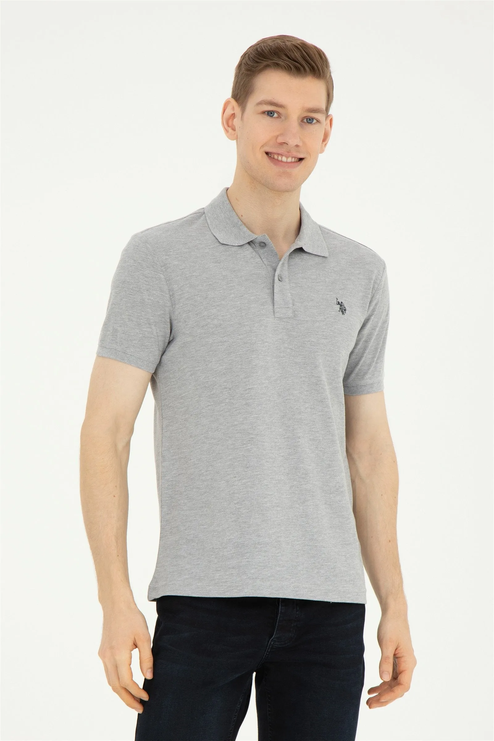 USPA Polo Shirt Men Grey Melange VR086 USPOM231 Single Color Horse US Polo Assn.