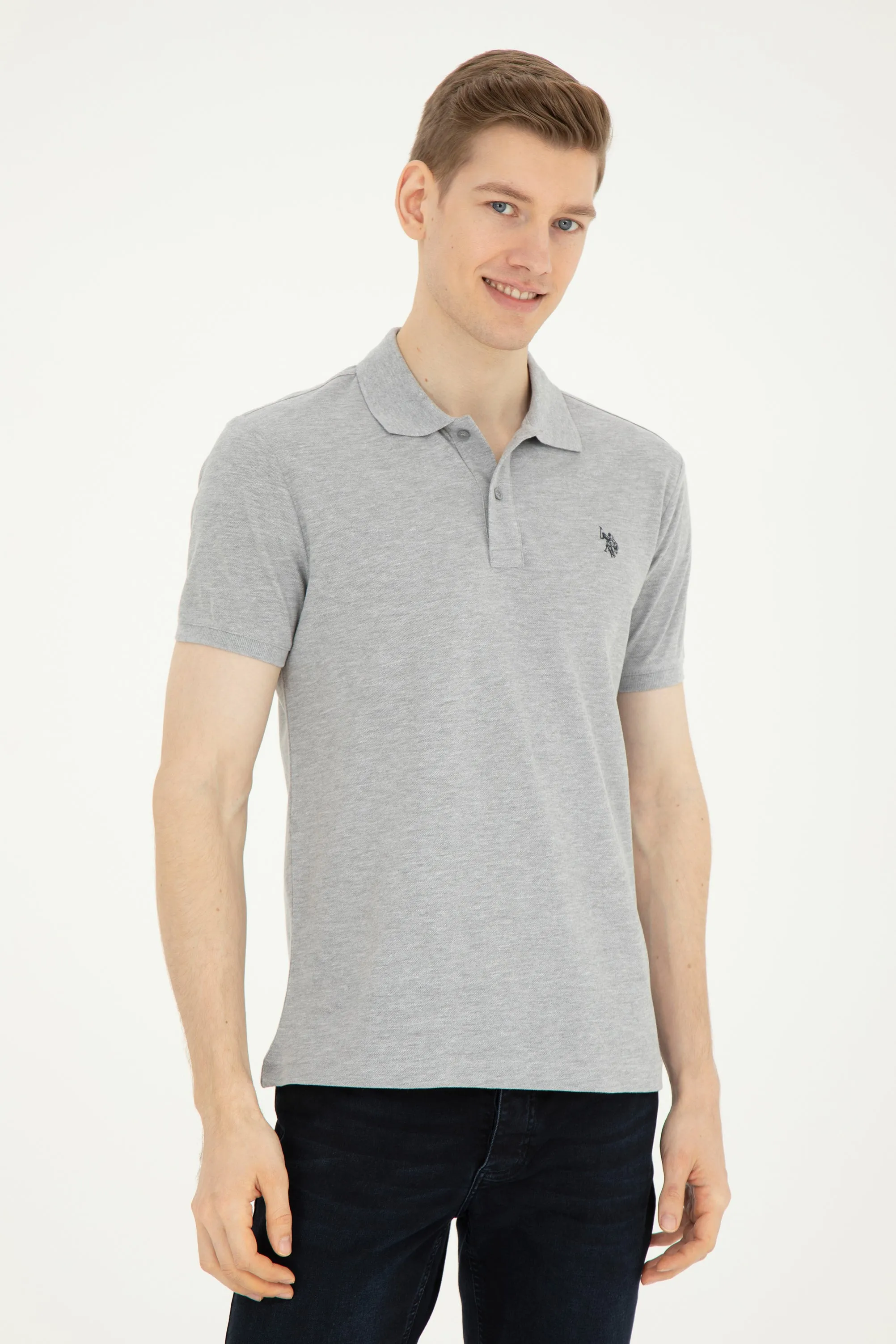 USPA Polo Shirt Men Grey Melange VR086 USPOM231 Single Color Horse US Polo Assn.