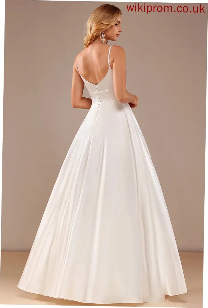 V-neck Hortensia Ball-Gown/Princess Floor-Length Satin Wedding Dresses Dress Wedding