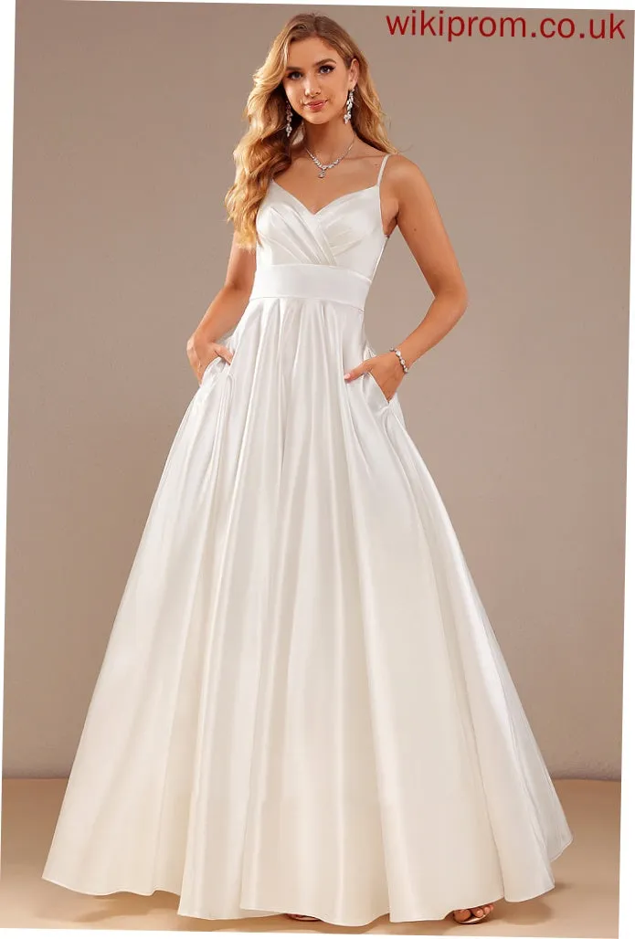 V-neck Hortensia Ball-Gown/Princess Floor-Length Satin Wedding Dresses Dress Wedding