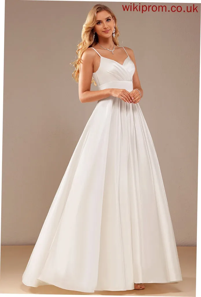 V-neck Hortensia Ball-Gown/Princess Floor-Length Satin Wedding Dresses Dress Wedding