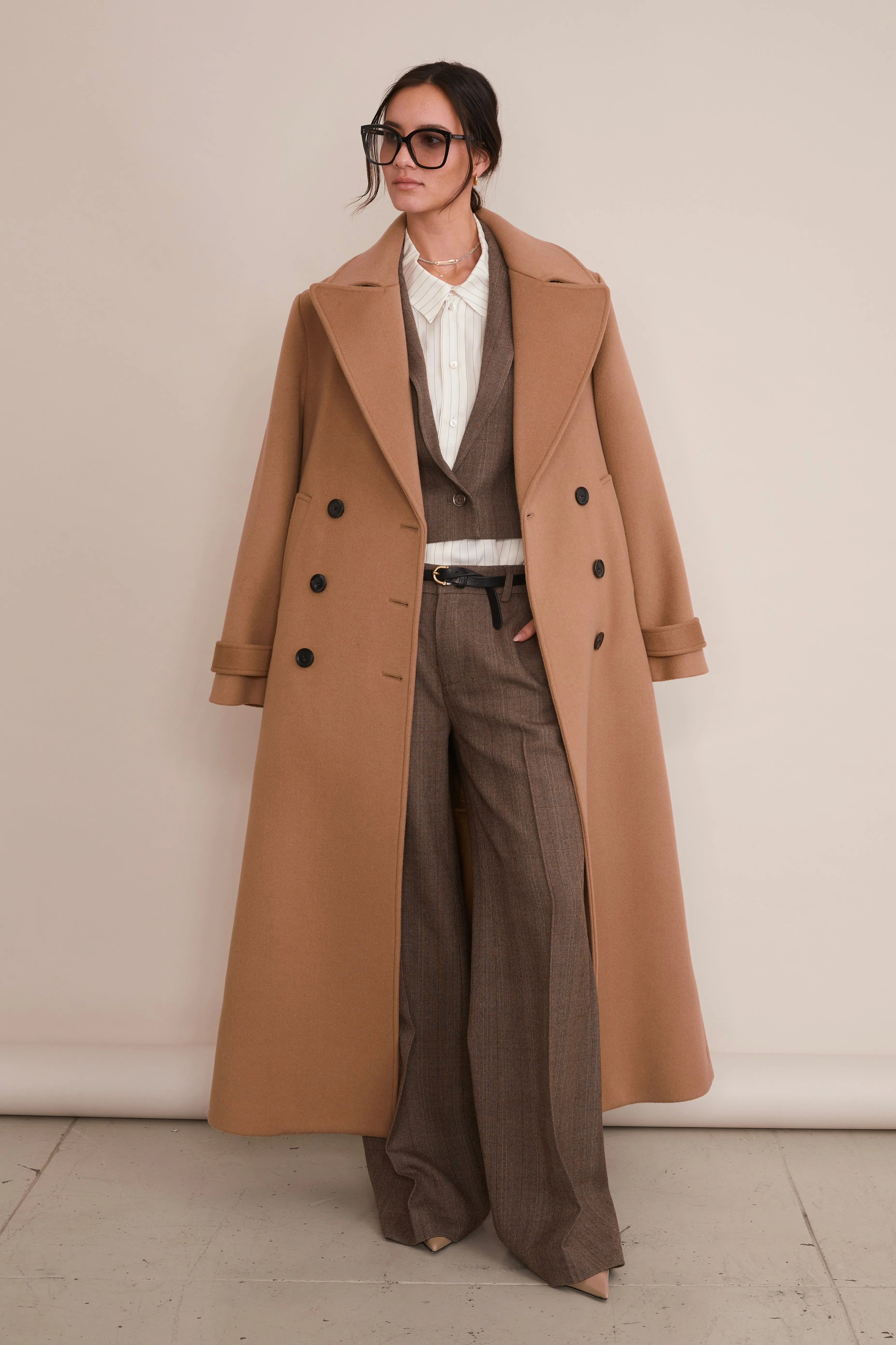 Vera Double Breasted Full Length Wool Peacoat in Classic Camel