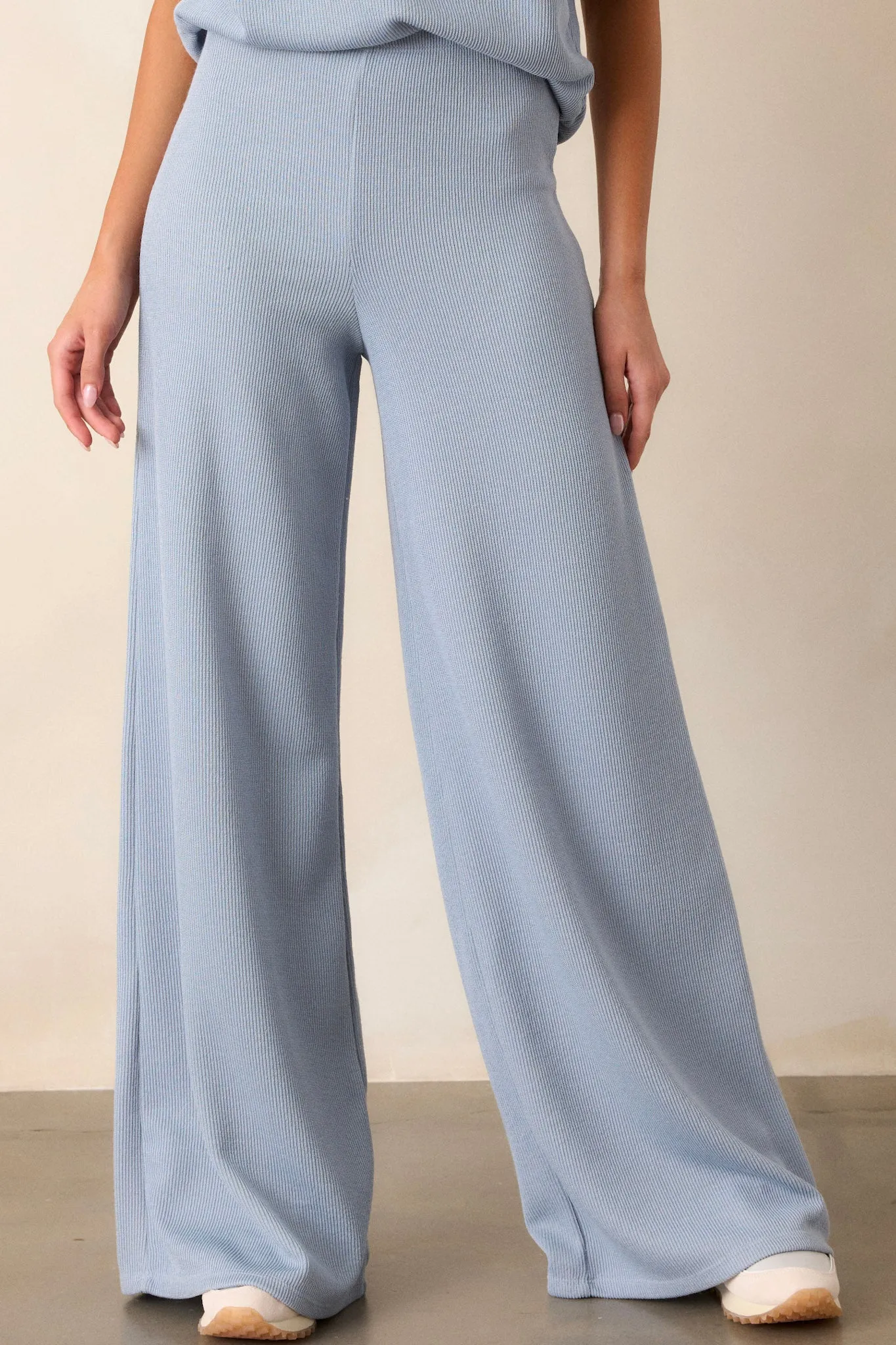 Waterfall Mist Ash Blue Knit Wide Leg Pants