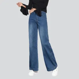 Wide-leg blue women's denim pants