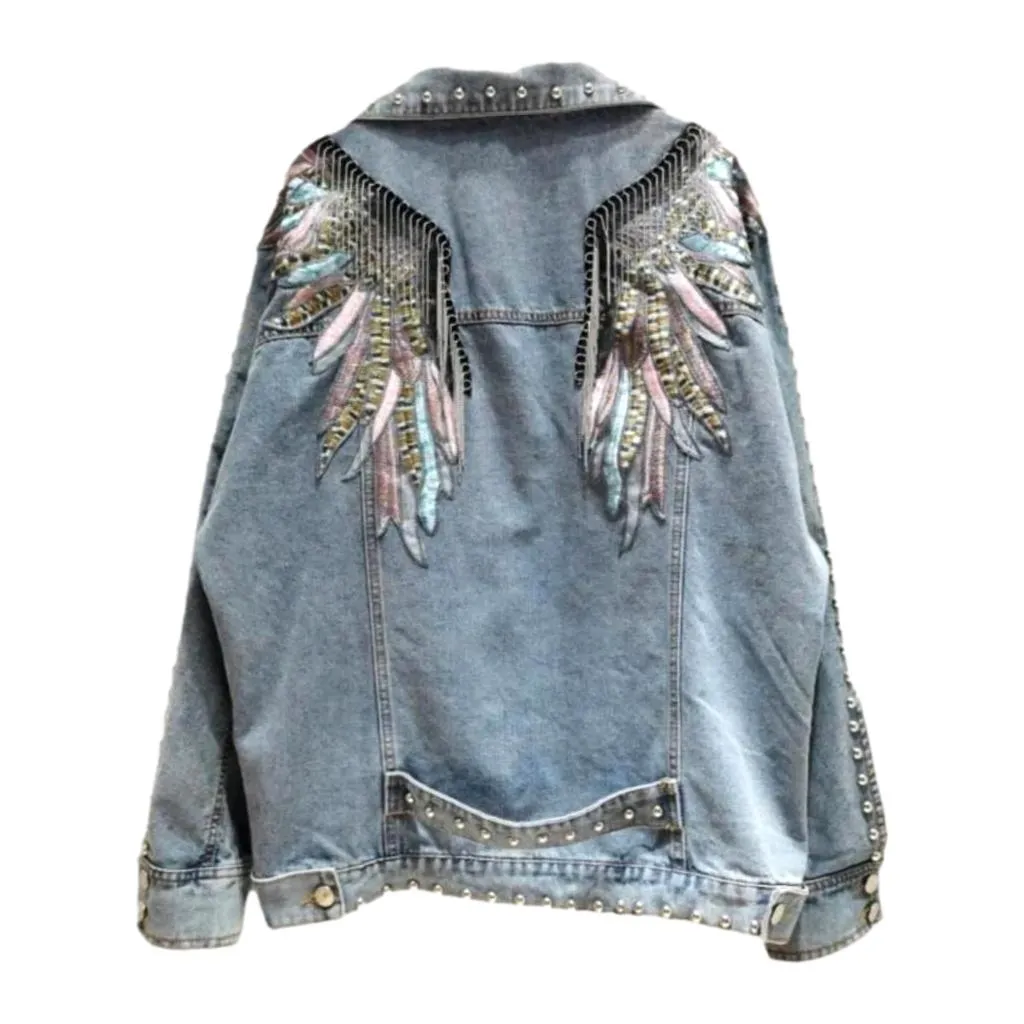 Wings embroidery women's denim jacket