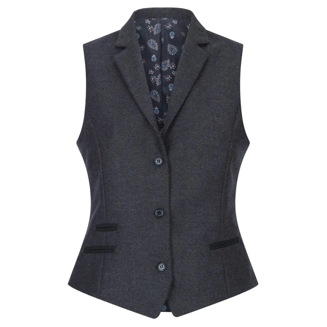 Women Black Blazer Waistcoat Tweed Herringbone Wool Classic Smart Casual Vintage 1920s