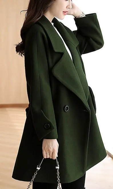 Womens Double Breasted Peacoat in Green