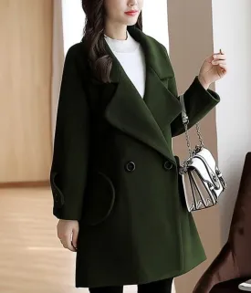 Womens Double Breasted Peacoat in Green