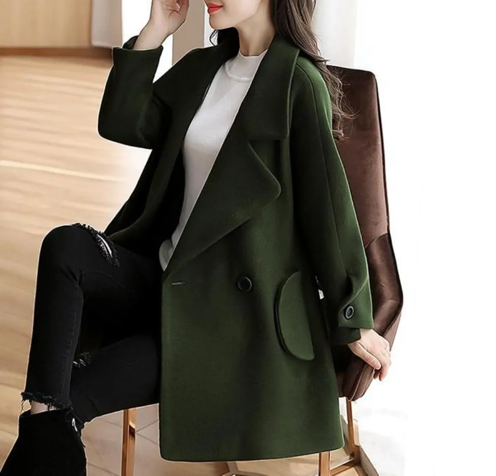 Womens Double Breasted Peacoat in Green