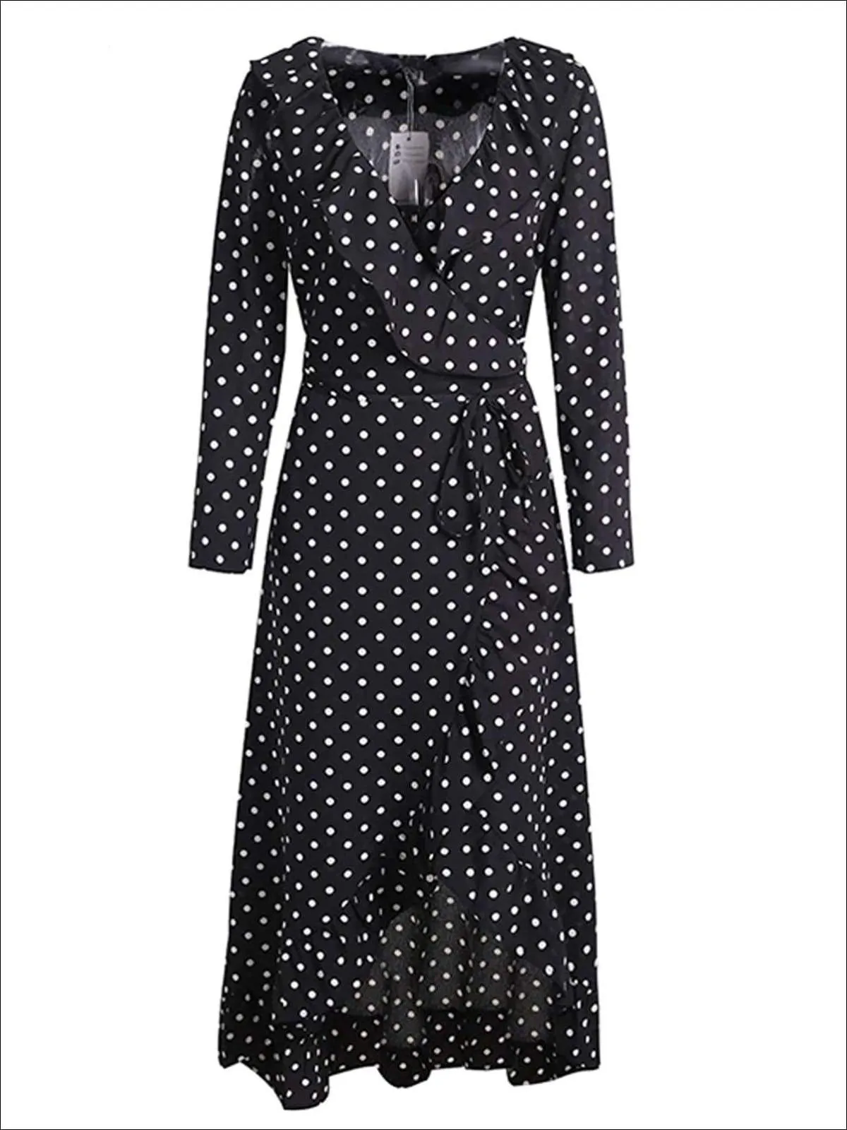 Women's Polka Dot Asymmetrical Ruffled Wrap Dress