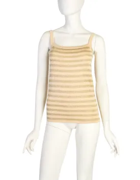 Yves Saint Laurent Vintage 1975 Cream Gold Metallic Striped Silk Tank Top